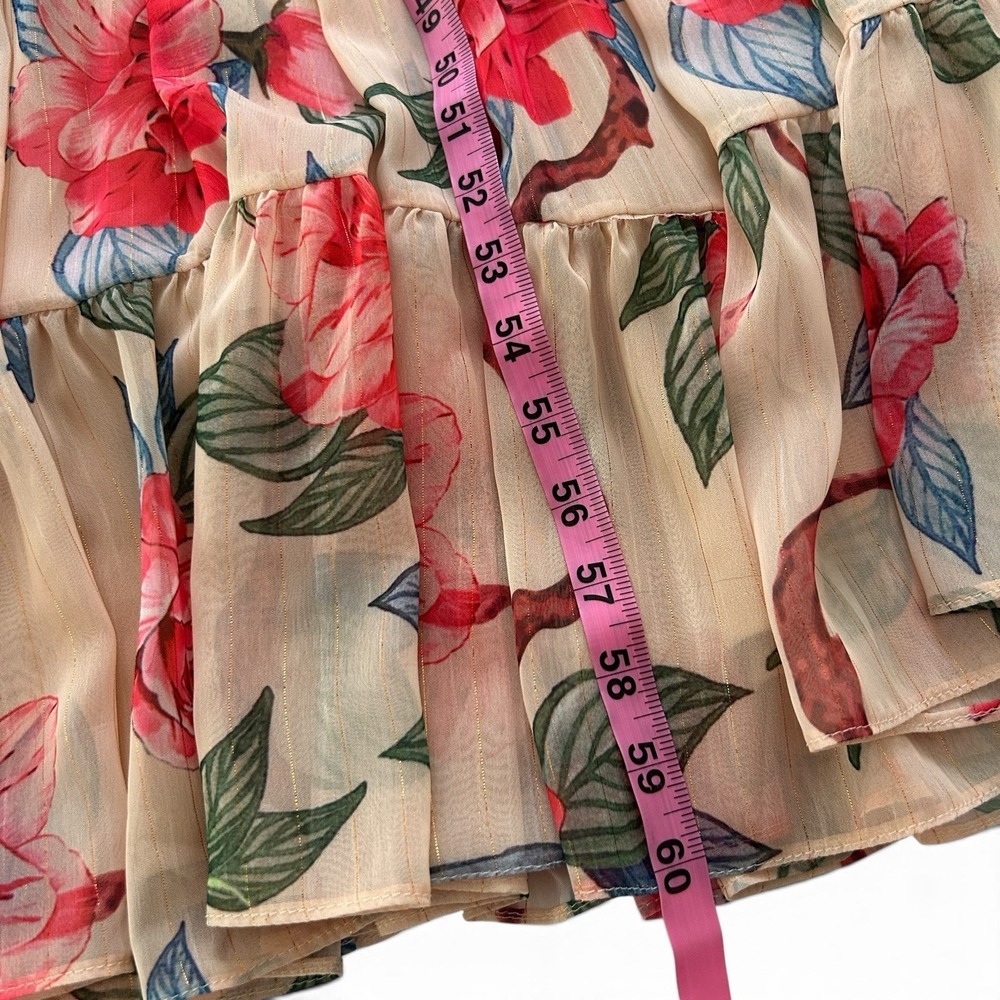 Ieena for Mac Duggal Women's 16 Beige Multicolor Floral Chiffon Maxi Tier Dress - Picture 12 of 16